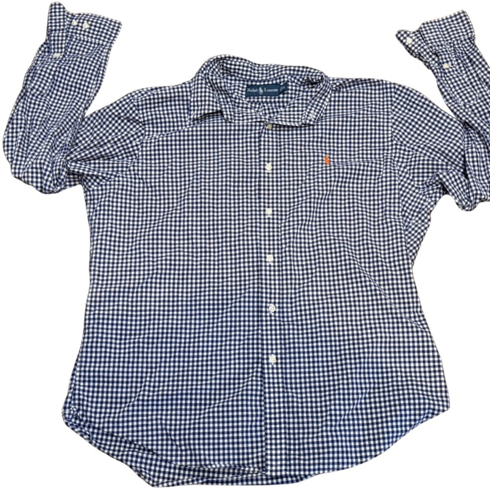 Ralph Lauren XL Blue Gingham Button Down Shirt Classic Preppy